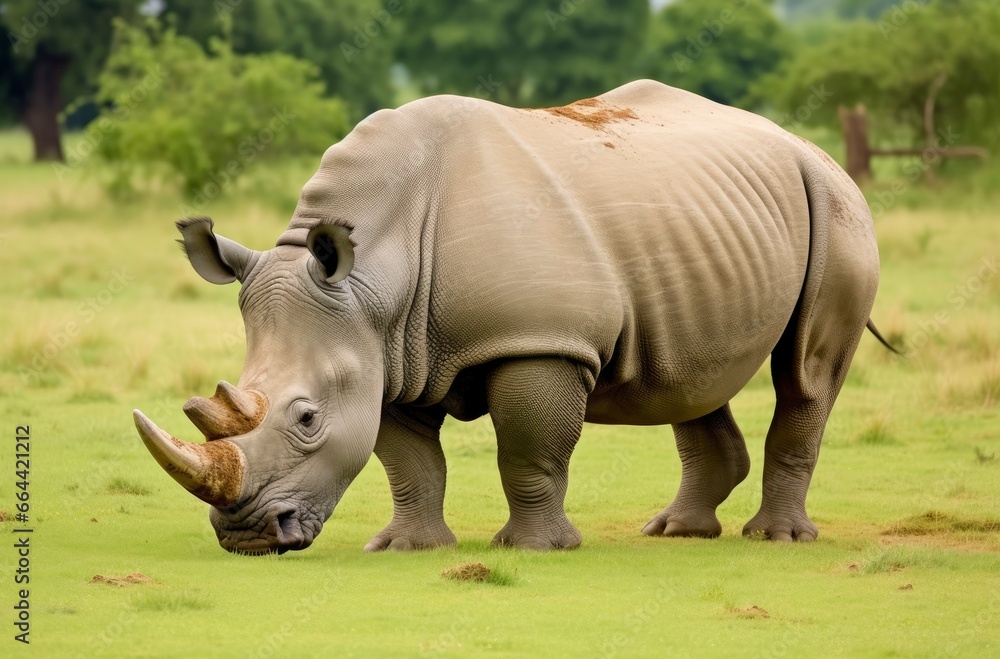 Obraz premium White Rhino grazing.