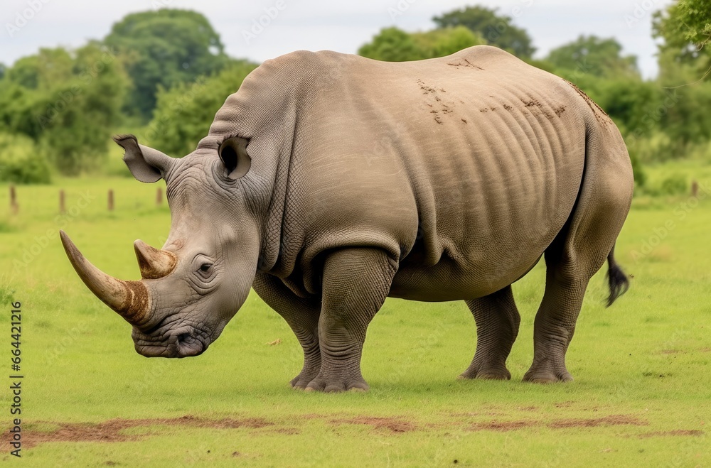Obraz premium White Rhino grazing.