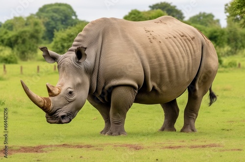 White Rhino grazing.