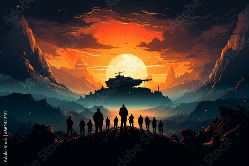 A tank and a soldier among silhouetted individuals in this scene © Muhammad Ishaq