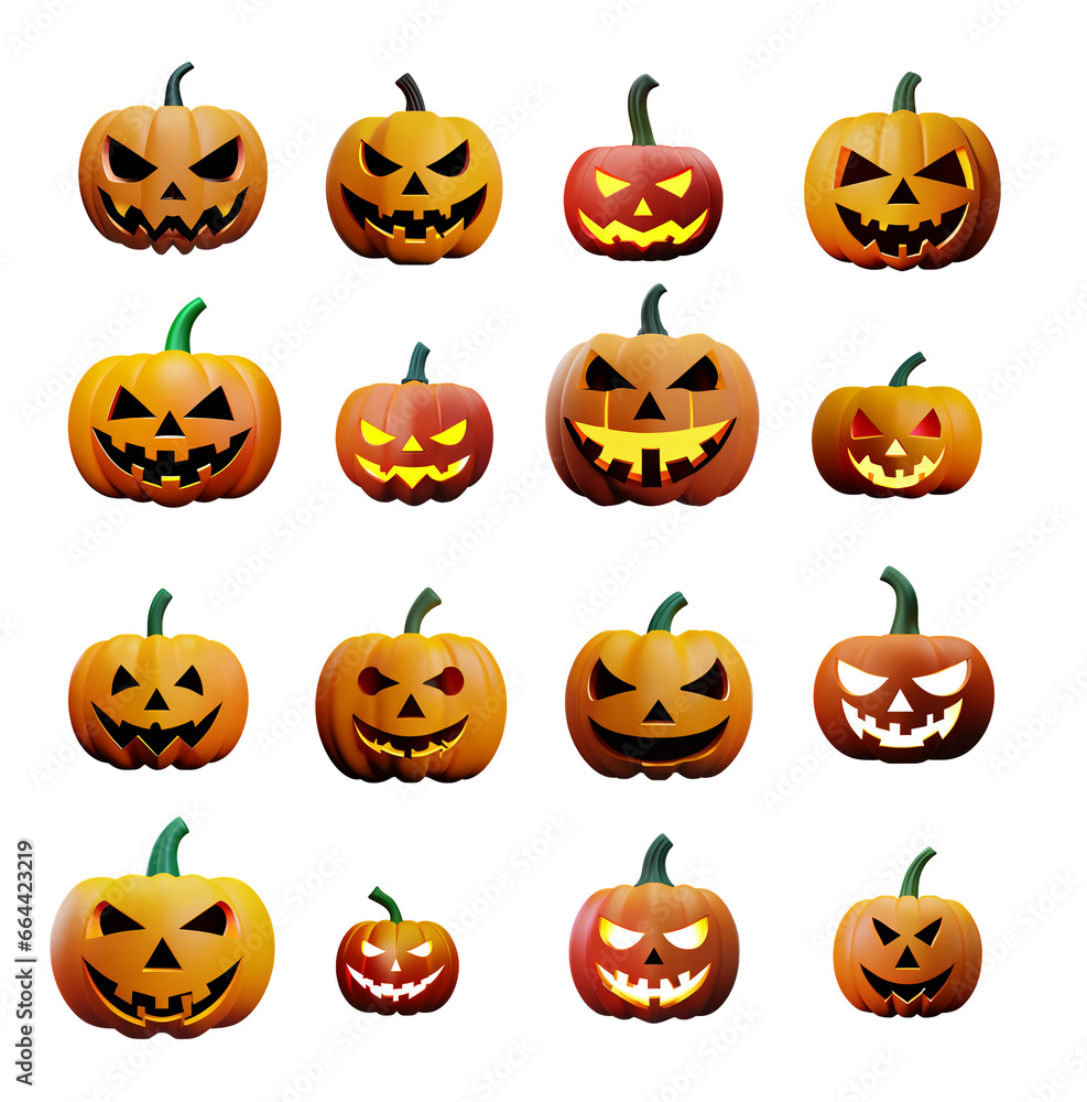 Set of Halloween pumpkin on white background.Ai Generative. Set of Halloween pumpkin on white background.Ai Generative.