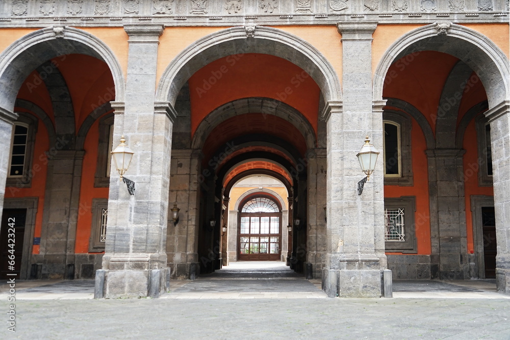 Courtyard of the Royal Palace in Naples, Campania, Italy