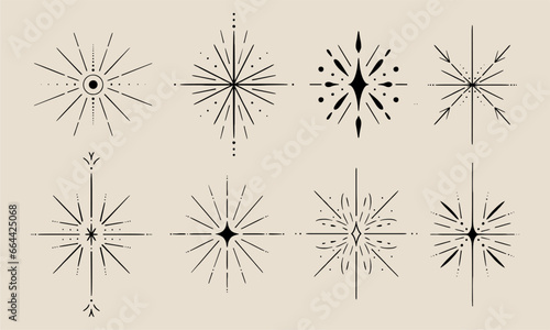 Set of Sparkling stars  magical shine. Fairy tale magic simple hand drawn illustration  icon. Starlight effect  vector.