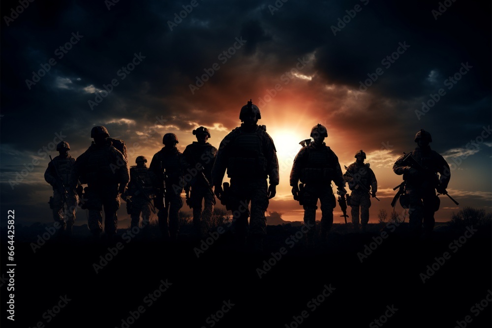 Detailed silhouette captures the essence of military soldiers up close