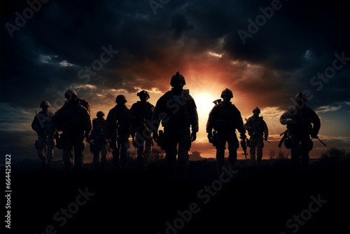 Detailed silhouette captures the essence of military soldiers up close