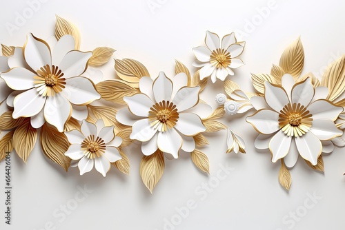 3d gold flowers white backgroung. #664426084