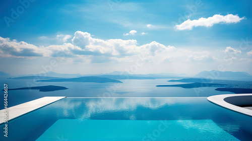 View from luxury villa with pool   sea   greek island   santorini