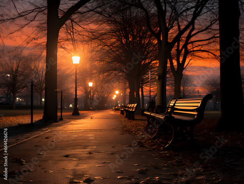 sunset in the park in the city