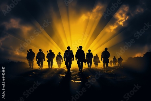 In action packed scenes, Shadowed Heroes portray army soldier silhouettes