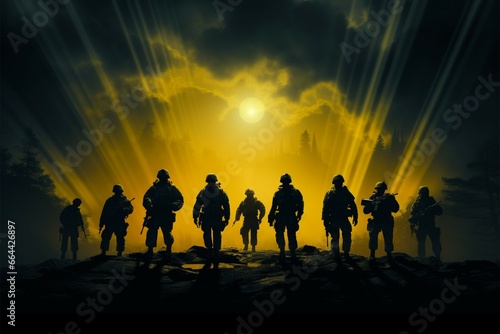 In action packed scenes, Shadowed Heroes portray army soldier silhouettes