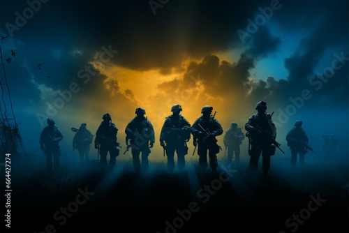 In the darkness, Brave in the Dark illustrates army soldier silhouettes
