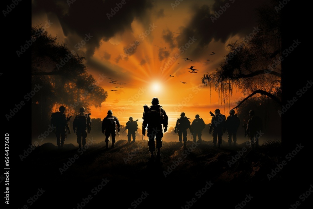 Fototapeta premium Insanely realistic military silhouette, a testament to graphic design mastery