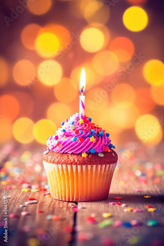 A birthday cupcake with a candle © Zerbor