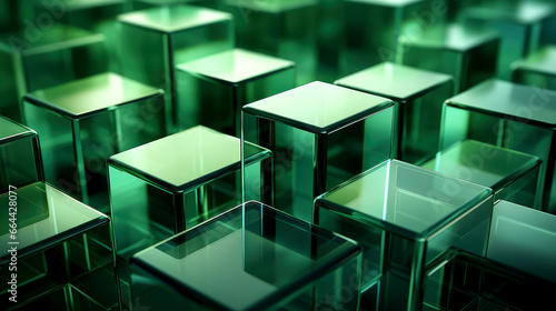 abstract green background with glass squares and elements 