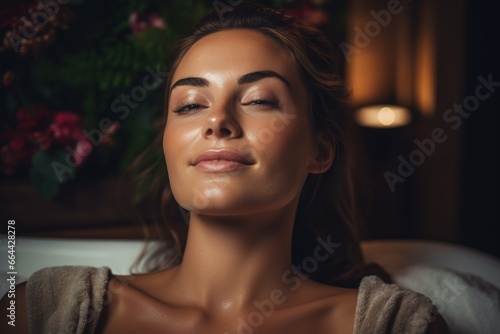 woman customer enjoying relaxing anti-stress spa massage and pampering
