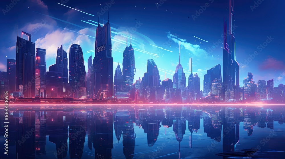 A futuristic, cyberpunk inspired cityscape at night. A futuristic, cyberpunk inspired cityscape at night.