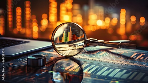 Strategic Business Audit and Financial Management: Analyzing Data for Profitable Growth, Magnifying glass science and technology, Graphs and dashboard