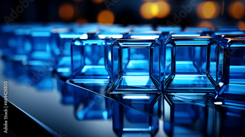 Blue background with glass squares and elements