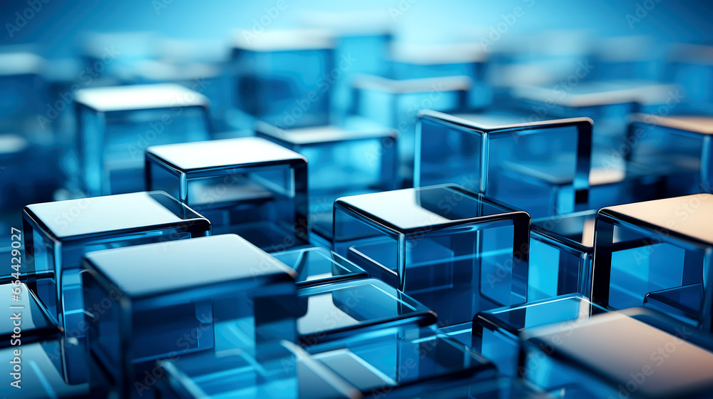 Blue background with glass squares and elements Blue background with glass squares and elements
