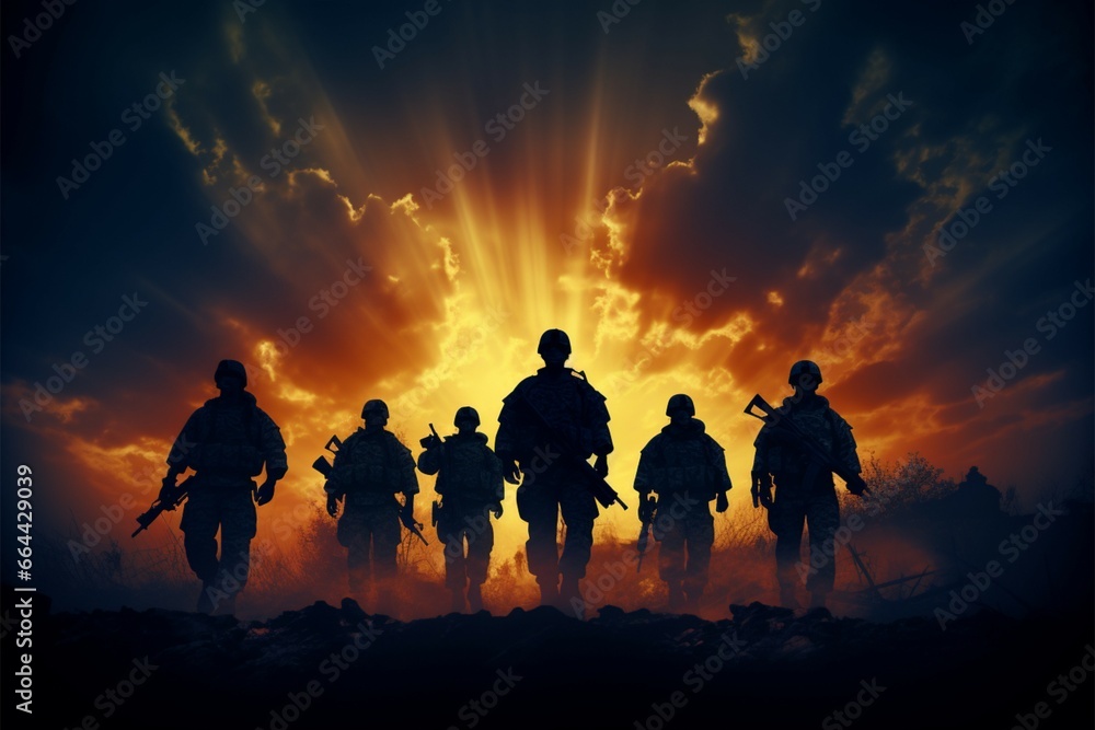 Silent Guardians Soldiers silhouettes whisper tales of unwavering dedication