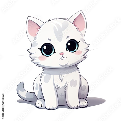 Cute Kawaii cat clipart icon white background. © MDBILLAL