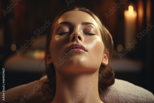 woman having massage in spa salon face view