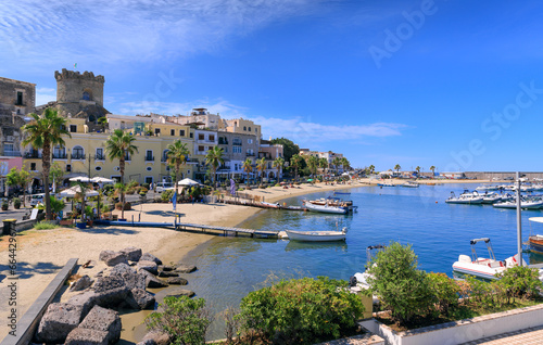 Townscape of Forio on the Ischia Island, Italy. On the left the Tower, symbol of the town.