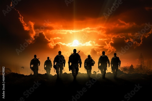 Silhouetted soldiers, strikingly framed by a dramatic and dynamic backdrop © Muhammad Ishaq