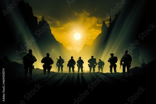 Silhouettes, dark but resolute, recount the stories of army soldiers