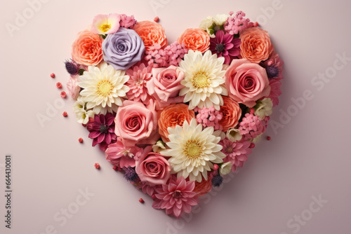 Arrangement of fresh flowers with heart shape