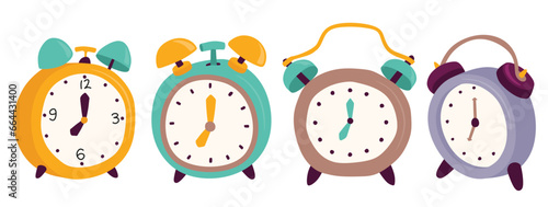 Simple cute alarm clock  set isolated on white background.