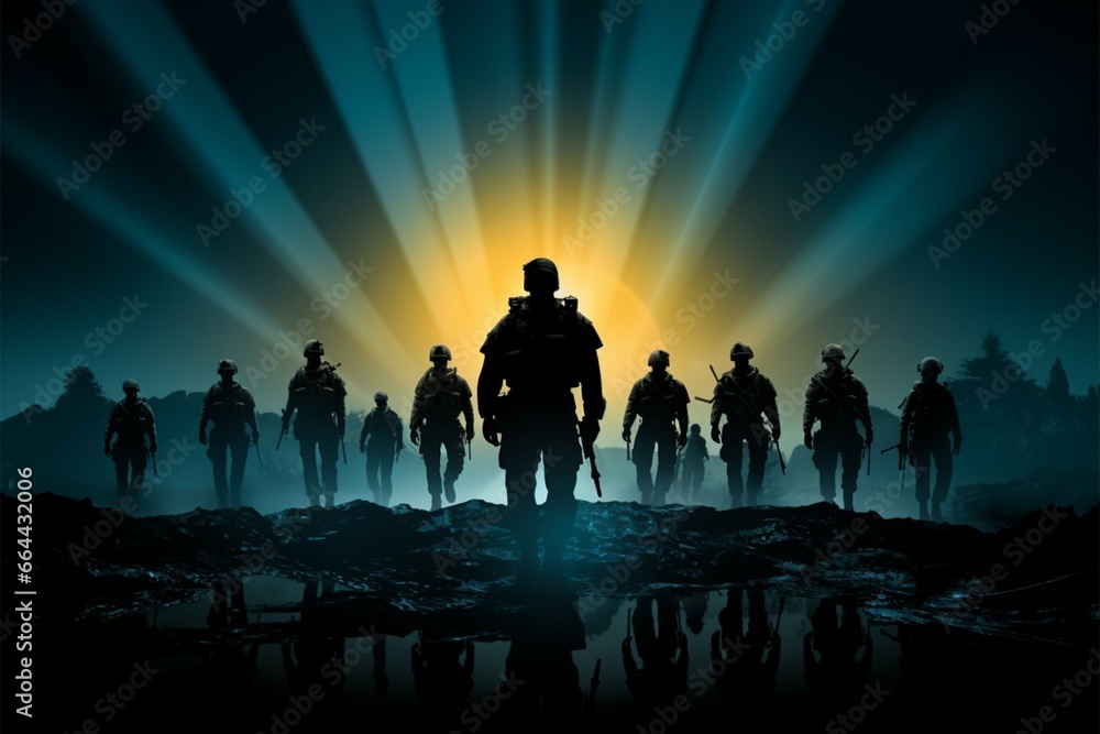 Fototapeta premium Striking army soldier silhouettes evoke strength, discipline, and valor