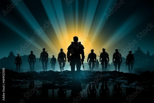 Striking army soldier silhouettes evoke strength, discipline, and valor