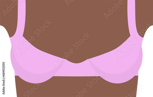 An african american girl breast in a pink bra close-up. Woman underwear illustration for banner, ads, etc. Vector illustration