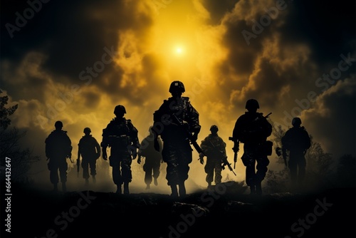 The powerful essence of soldiers conveyed through their distinctive silhouettes
