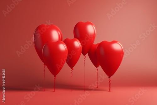 Illustration of red heart-shaped helium balloons. Generative AI