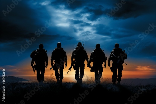 The silhouette of a military quartet evokes teamwork and camaraderie