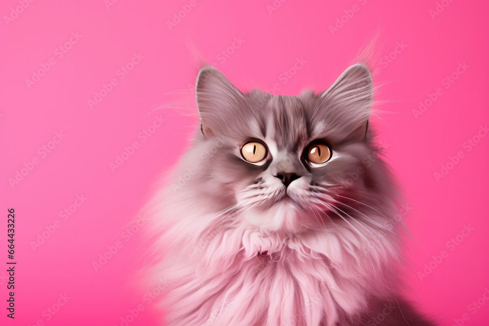 Cat on Pink Background. AI Generated