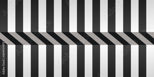 Alternating black and white stripes. Pattern of convex stripes, gradiental.