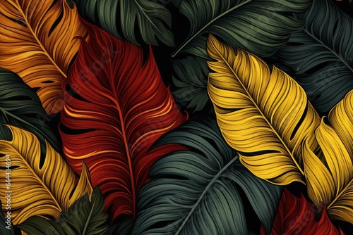 Fundo de folhas tropicais em cores pastel da moda. Folha de palmeira colorida. Ilustração de verão para papel pop art, design de tecido, papel de parede com flora.