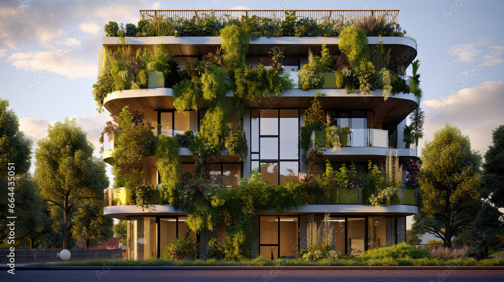 Eco friendly architecture with vertical garden and green facade