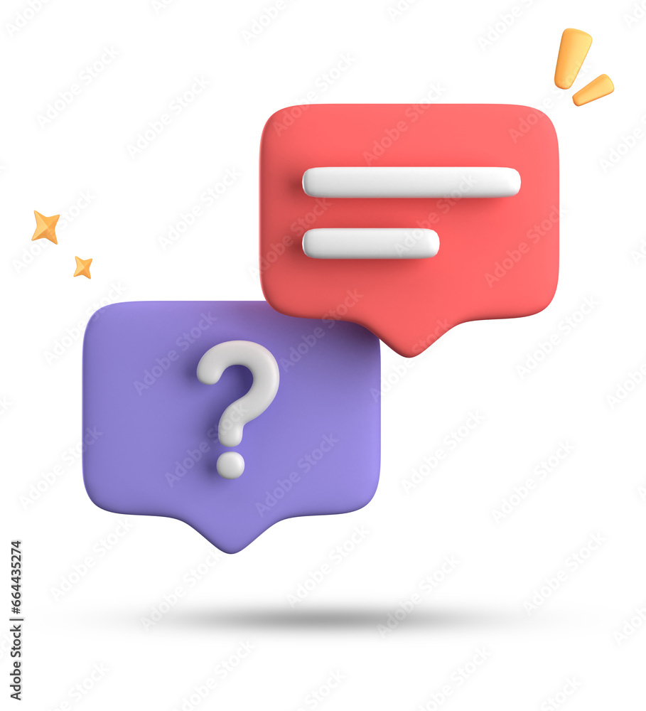 3d rendering of speech bubble, 3D pastel chat with question mark icon set.