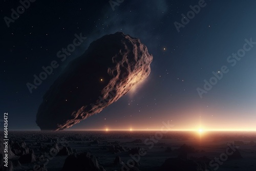 Canvas Print Apocalyptic night with comet, asteroid, meteorite heading for Earth