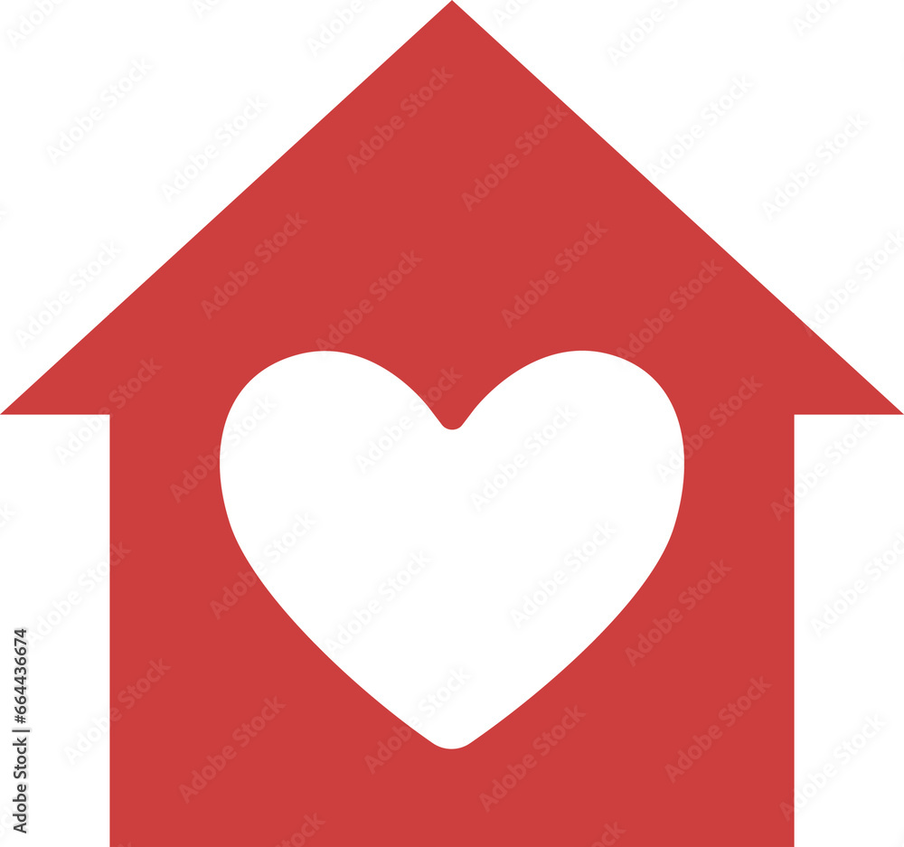 Digital png illustration of red house shape with heart on transparent background Digital png illustration of red house shape with heart on transparent background