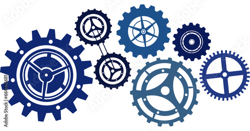 Digital png illustration of many navy blue gears on transparent background photo