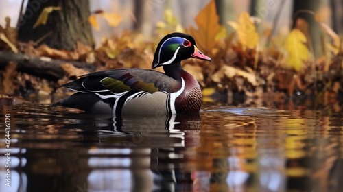 A stunning male wood duck in an alert position.