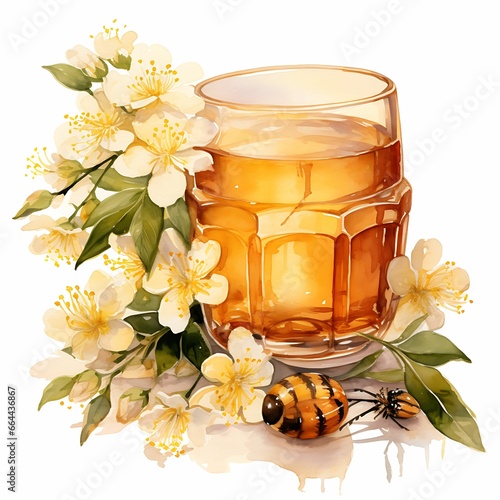 Watercolor of Mead Drink a Rich Honey Based Beverage With Su on White Background Illustration 2D 