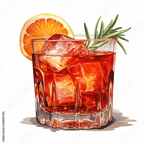 Watercolor of a Sophisticated Negroni Drink Combining the Bo on White Background Illustration 2D 