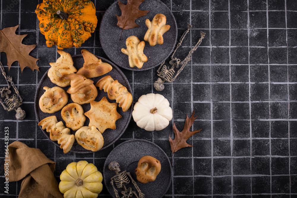 Fototapeta premium Halloween muffins in shape of bat and ghost