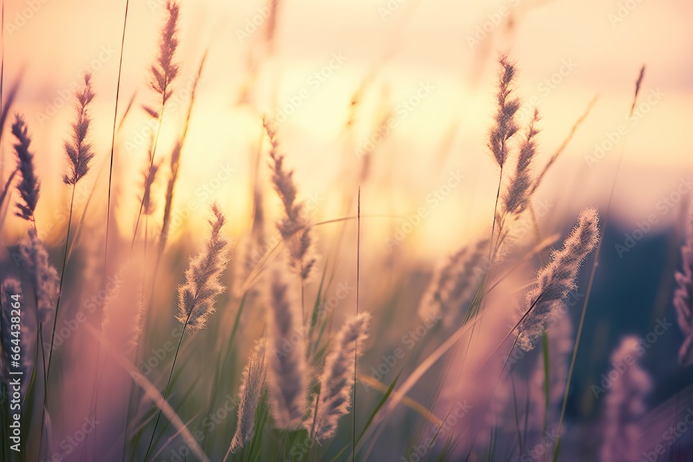 Wild grass in the forest at sunset. Abstract summer nature background. Wild grass in the forest at sunset. Abstract summer nature background.